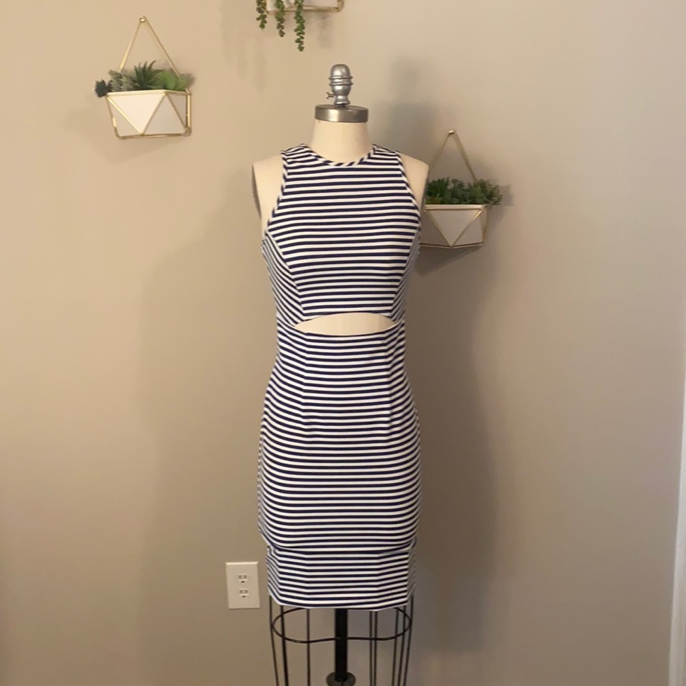 Torn by Ronny Kobo navy/white fitted cutout dress